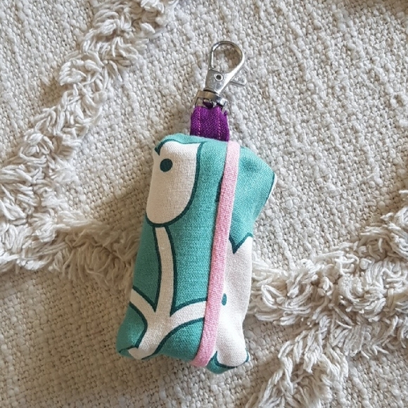 Turquoise Green Floral Doggy DOO Doggy Poo Bag Holder Pouch Zero Waste Handmade - Picture 1 of 3